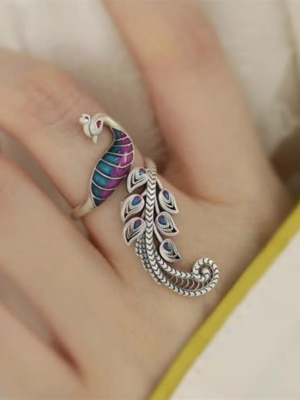 Dainty Peacock Statement Open Rings For Women